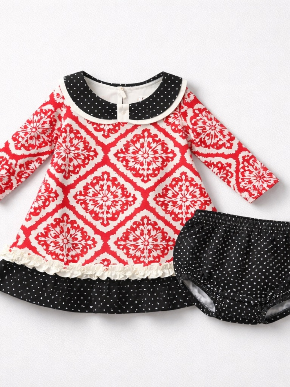 Counting Daisies red and black multi pattern 2 piece set dress NWT size 3-6 m